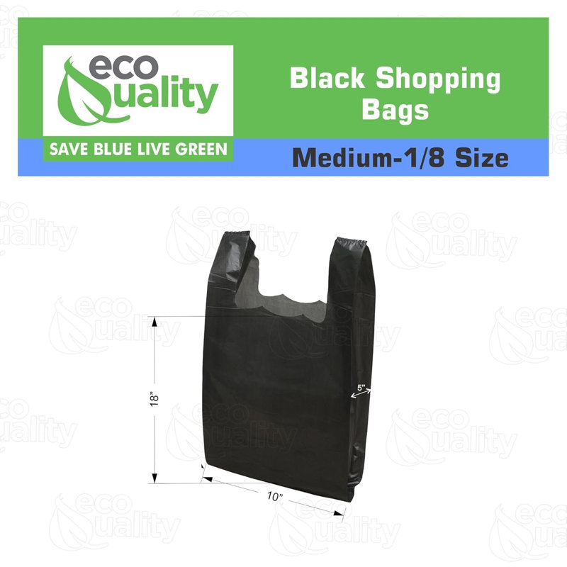 Sacs de magasinage en plastique noir de 1/8 de taille Ecoqualité pour l'épicerie et la vente au détail (5000)