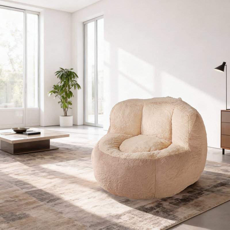 Fauteuil à billes surdimensionné en fausse fourrure de lapin, Brun / fausse fourrure brun clair