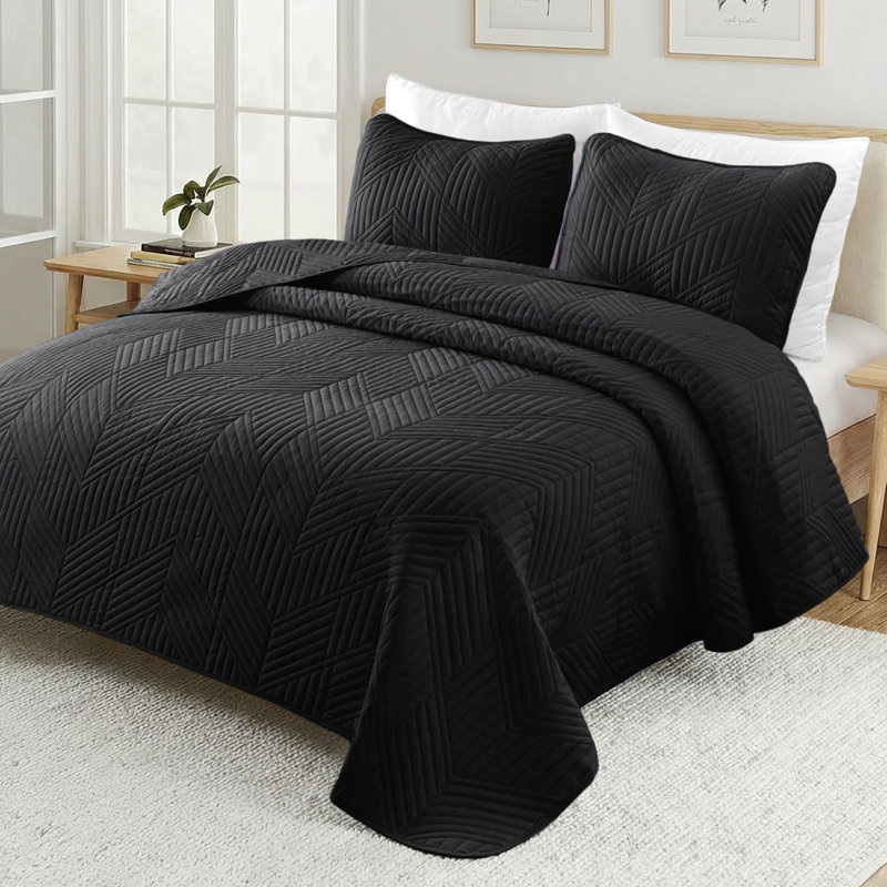 Literie de courtepointe de haute qualité, couvre-lit léger et doux, ensemble de couvre-lit géométrique moderne pour toutes les saisons, noir