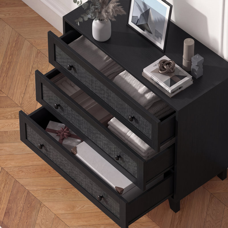 Commode 3 tiroirs, commode Boho, Noir