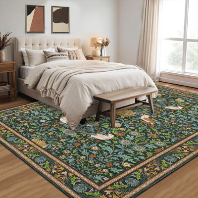  Tapis lavables pour le salon, tapis floraux antidérapants, tapis doux pour oiseaux botaniques résistant aux taches, tapis de sol intérieurs pliables pour la chambre à coucher, la chambre de bébé, la salle à manger