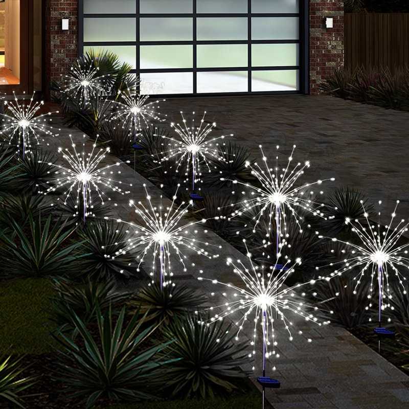 120LED Outdoor Solar Powered Firework Lights Waterproof 8 Mode Garden Lights Pathway Light for Decor, White