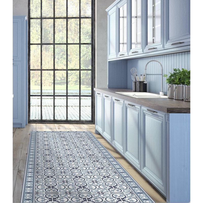 Pinta  Cushioned Kitchen Mat, Blue, Rectangle 3' x 5'