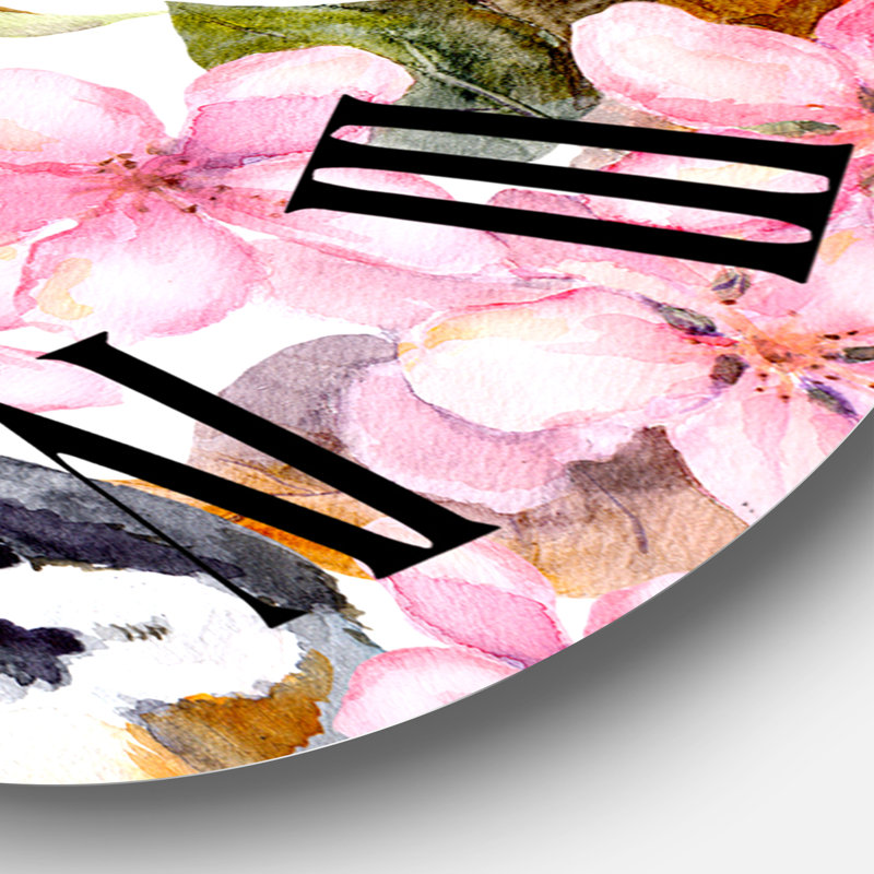 Tasse à thé oiseaux et fleurs - Horloge murale traditionnelle, Surdimensionné
