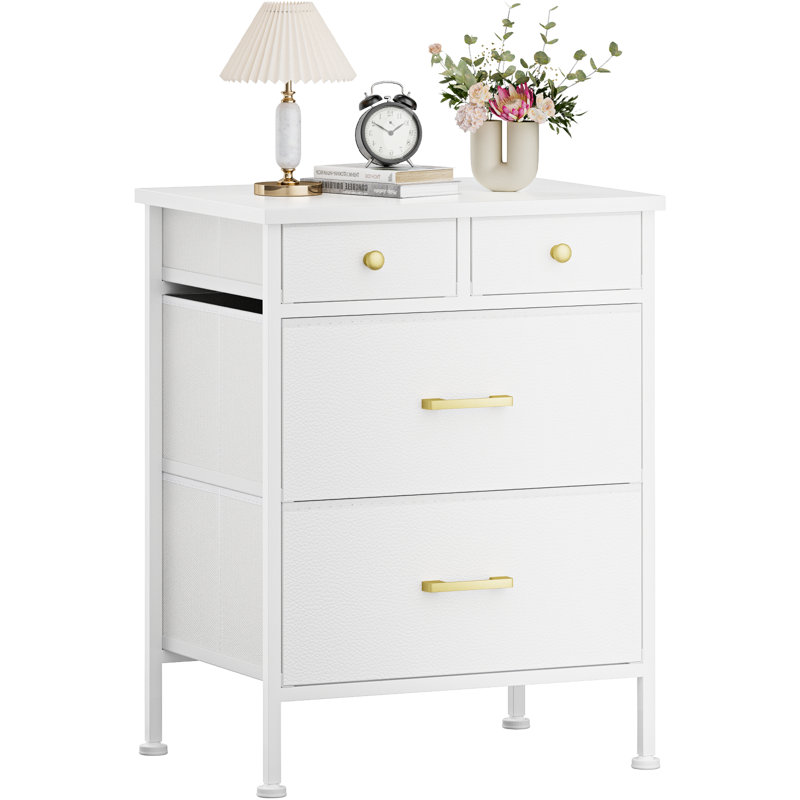 Table de chevet avec petite commode 4 tiroirs pour table de bout Table de chevet Partima, Blanc / doré, Individuel