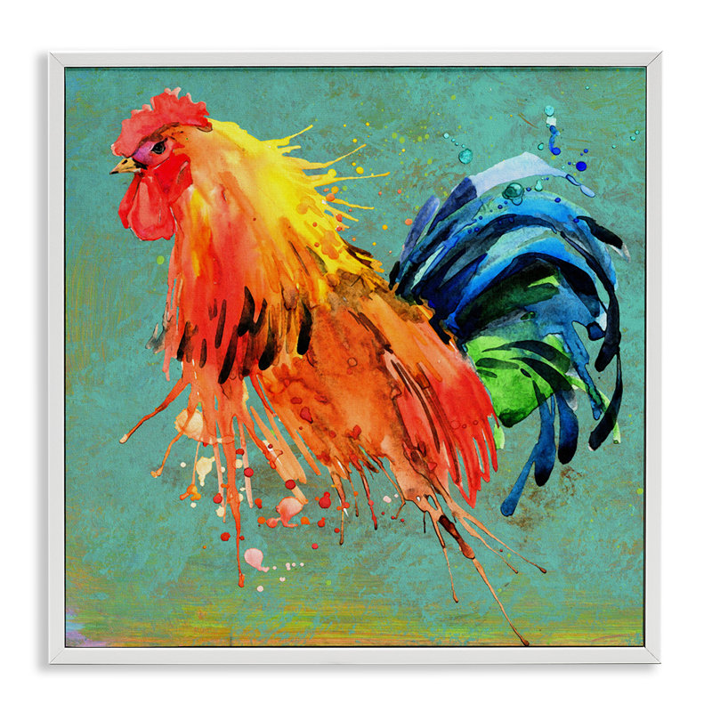 Urban Urban Rooster Splash - Peinture, H 24 po x l 24 po, Estampe numérique encadrée blanc bord de mer