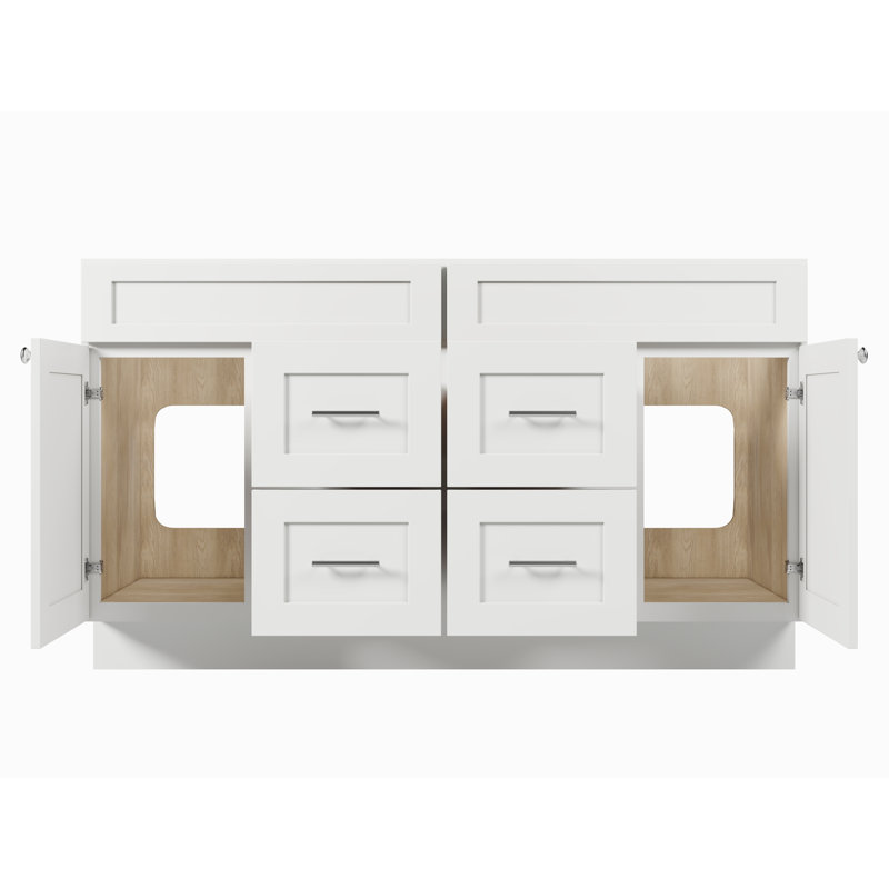 Meuble-lavabo double 60 po avec base de tiroir Disar, Blanc