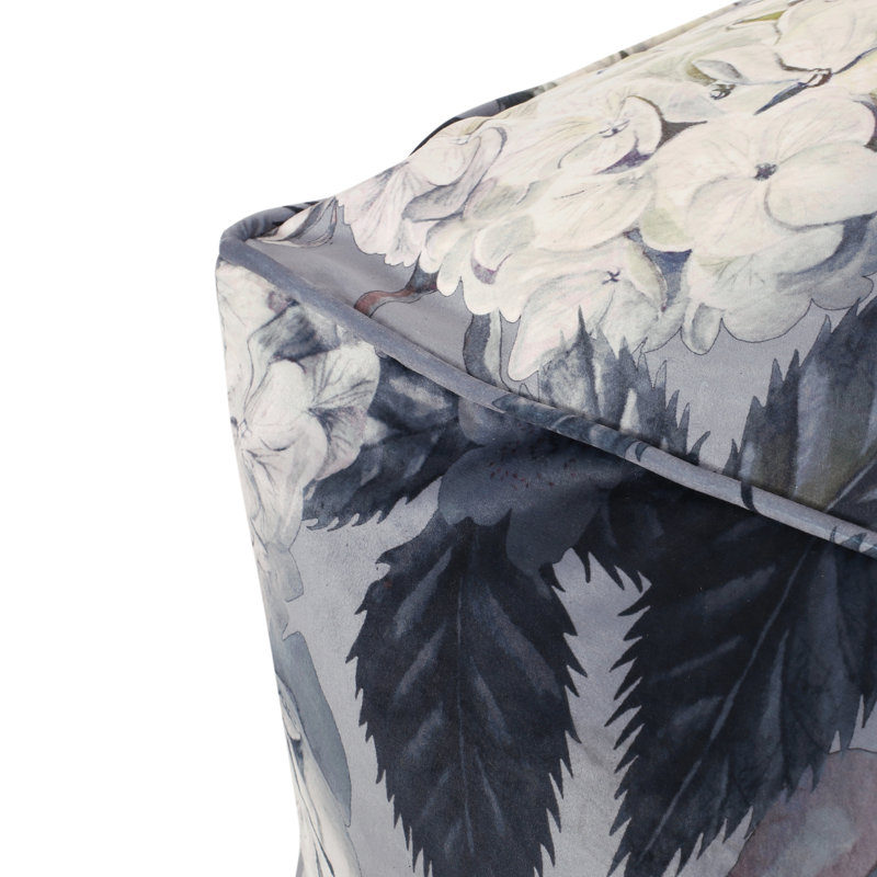 Grand pouf carré, imprimé floral sur fond gris