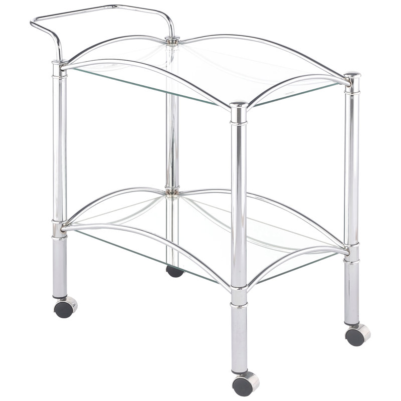 2 chariots de cuisine rectangulaires en métal, tablette en verre pour l'organisation de la salle à manger, finition réfléchissante et barre lisse avec pièce, mobile avec lisse