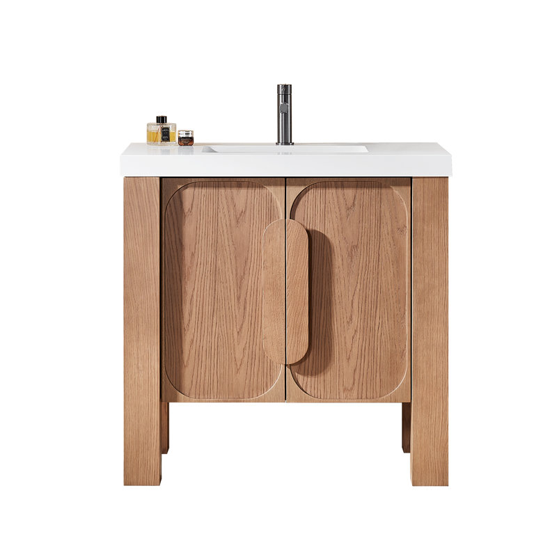 Meuble-lavabo simple 36 po Lancel Munich, Naturel, Blanc
