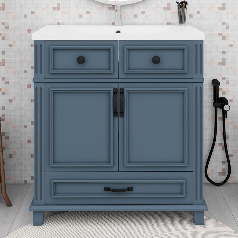 Meuble-lavabo avec tiroir 30 po, meuble-lavabo avec tiroir, Bleu