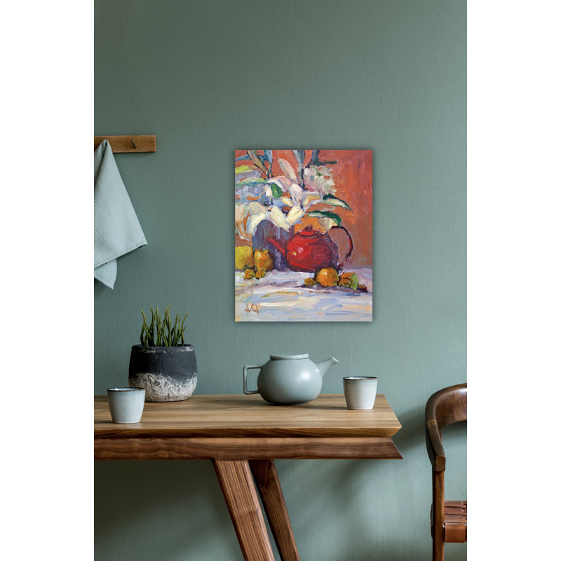 Red Tea Pot By John Beard - Framed Gallery Wrapped Canvas Print, 26" H x 22" W x 3" D, Wrapped Canvas