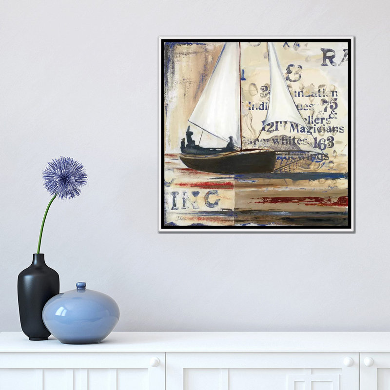 Blue Sailing race I par Patricia Pinto-impression d’art graphique, Pas de tapis, H 18 po x l 18 po x 1,5 po