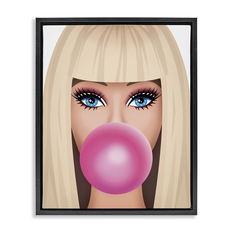 «Blonde Girl & Bubblegum Brown» par Nataly White, Cadre flottant noir de jais, H 21 po x l 17 po