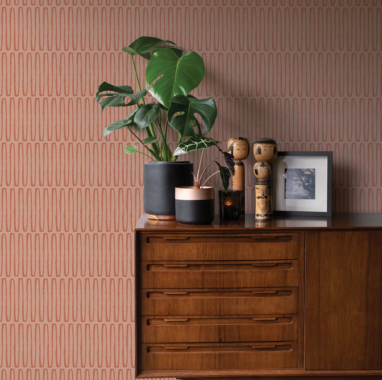 Anika Modern Geometric Wallpaper, Coral