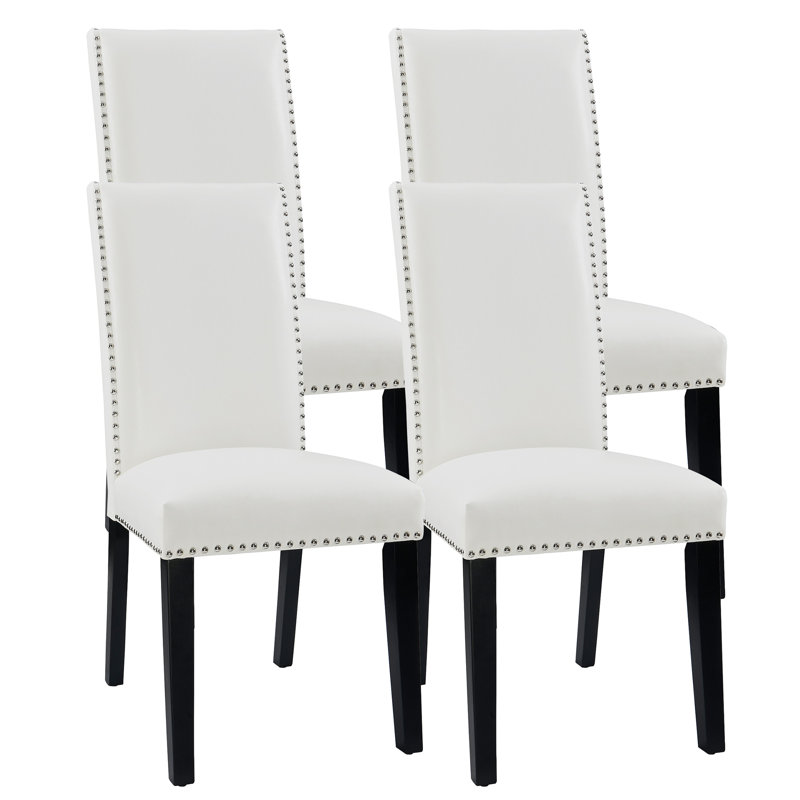 Color 20.3'' H Faux Leather Upholstered Parsons Chair, Cream White