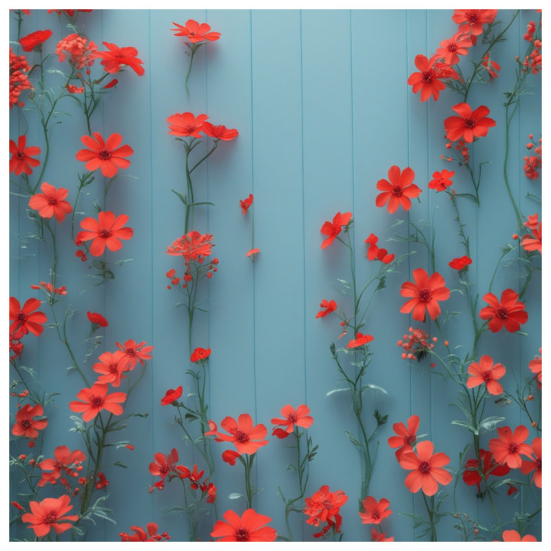 Fleurs rouges sur rideaux de douche bleus extra longs, L 70 po x H 84 po