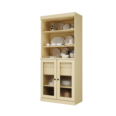Katryn 100% Solid Wood Cabinet with Frosted Glass Doors and 2-Drawers
