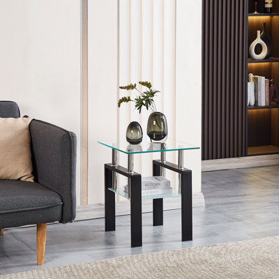 Tempered Glass 2 Small Table, End Table For Living Room. Stylish Look. 17.33In.*17.33In.*20.75In. 21.01Lb Clear Area. Table. 17.33In.X17.33In.X20.75In.