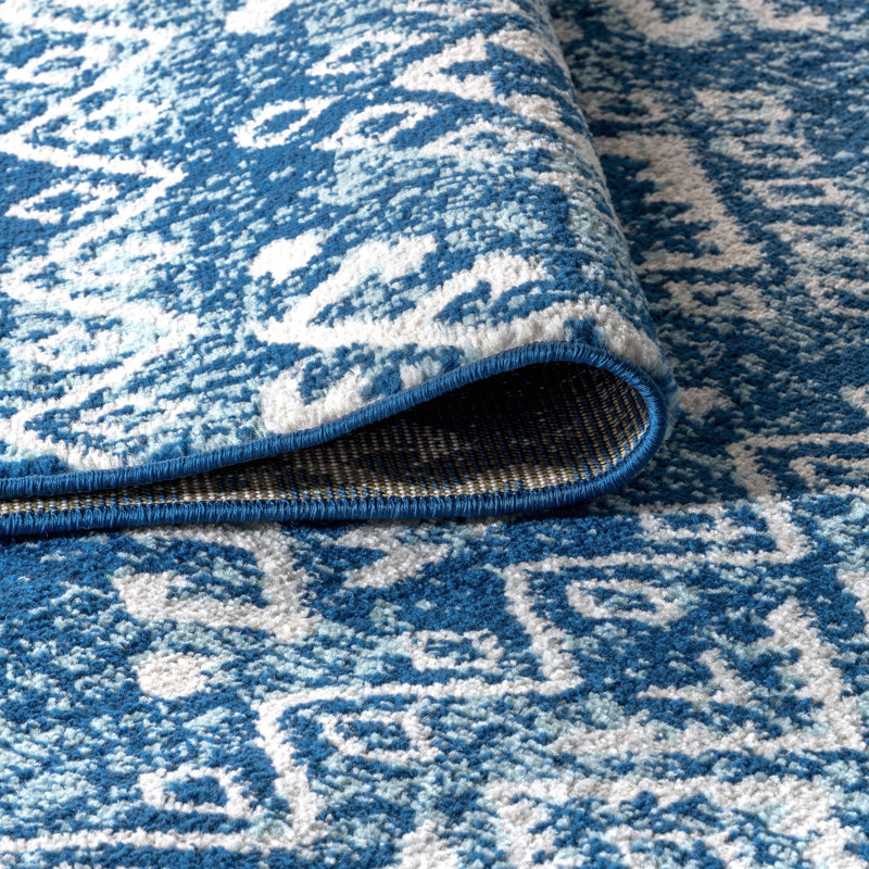Tybalt Moroccan HYPE Boho Vintage Tribal Blue/White Rug, Rectangle 3' x 5'
