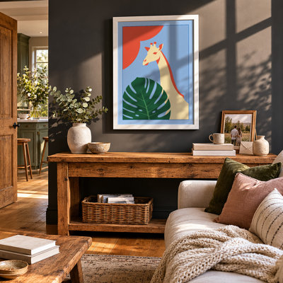 Giraffe and Monstera Modern - Framed Print