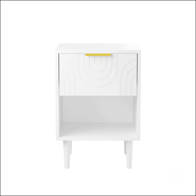 Table de chevet blanche moderne avec tiroir et tablette ouverte 22,83 po H