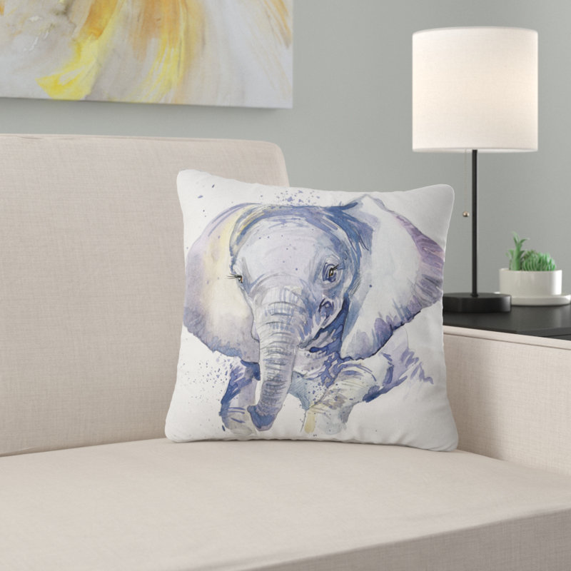  Coussin abstrait aquarelle éléphanteau, 16 po x 1 po, Coussin décoratif