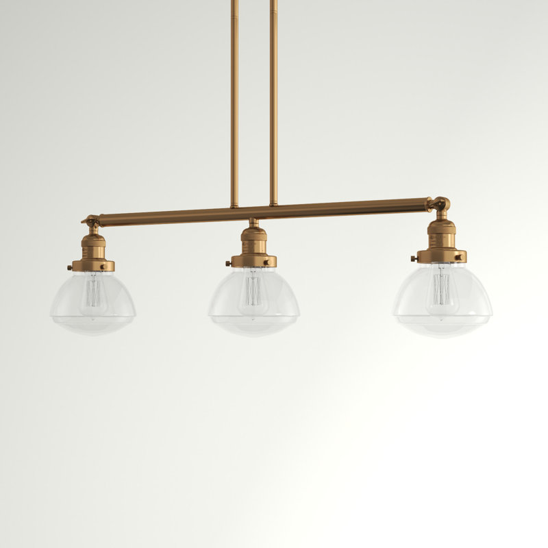 Luminaire suspendu linéaire à 3 lumières pour îlot de cuisine Chesterville, Transparent, Or satiné, Ampoule non incluse
