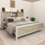 Farmhouse Platform Storage Bed with Bookcase Headboard and Built-In Charging Station-1332075233-1332075236