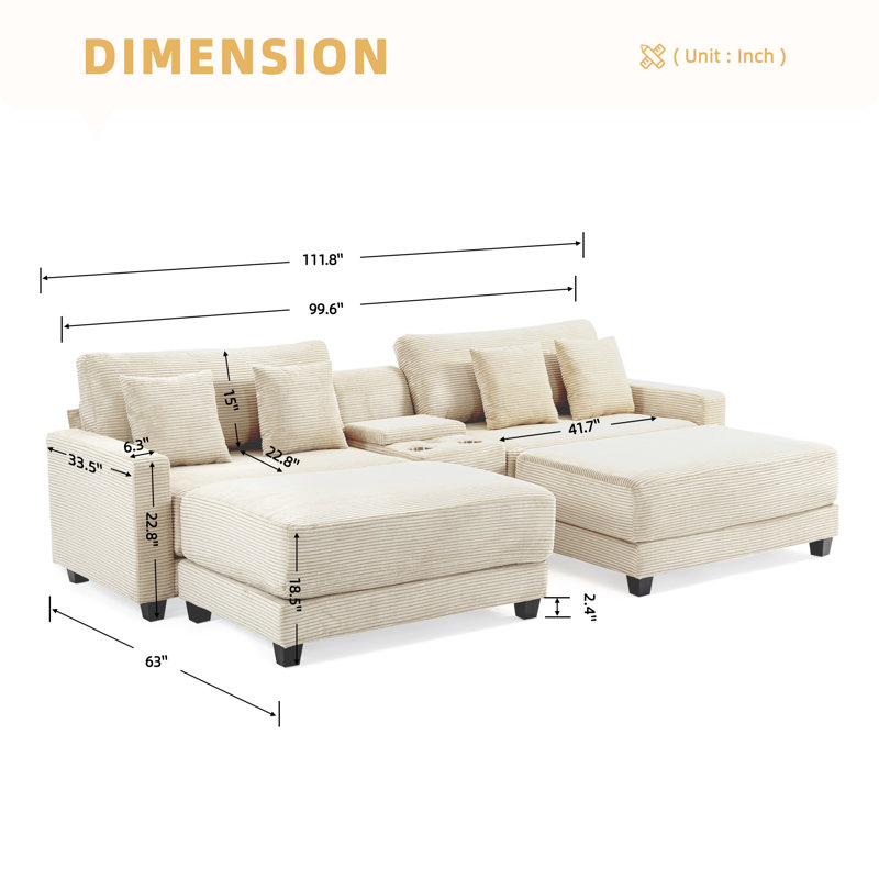 Canapé modulaire en velours côtelé 4 pièces Cottie, Velours côtelé beige