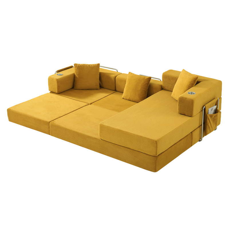 Canapé modulaire modulaire, canapé en velours côtelé en L de 108 po avec assise profonde, coussin nu désossé, canapé-lit modulaire à structure fixe pour le salon, sans assemblage requis (jaune)