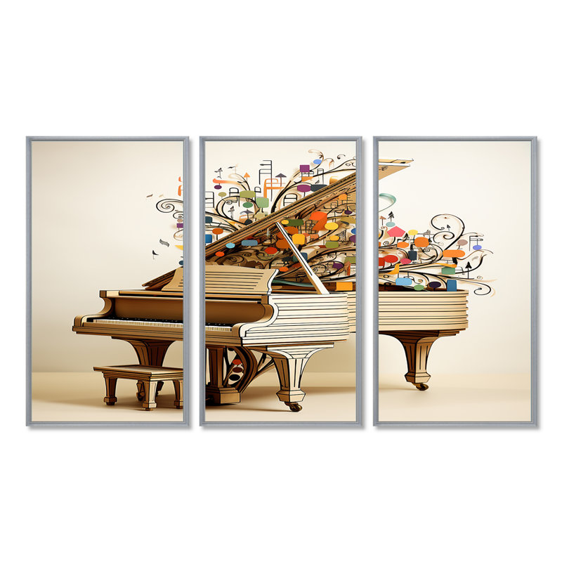 Jolley - ensemble d'art mural piano, H 28 po x l 36 po x P 1 po, Encadrement argenté