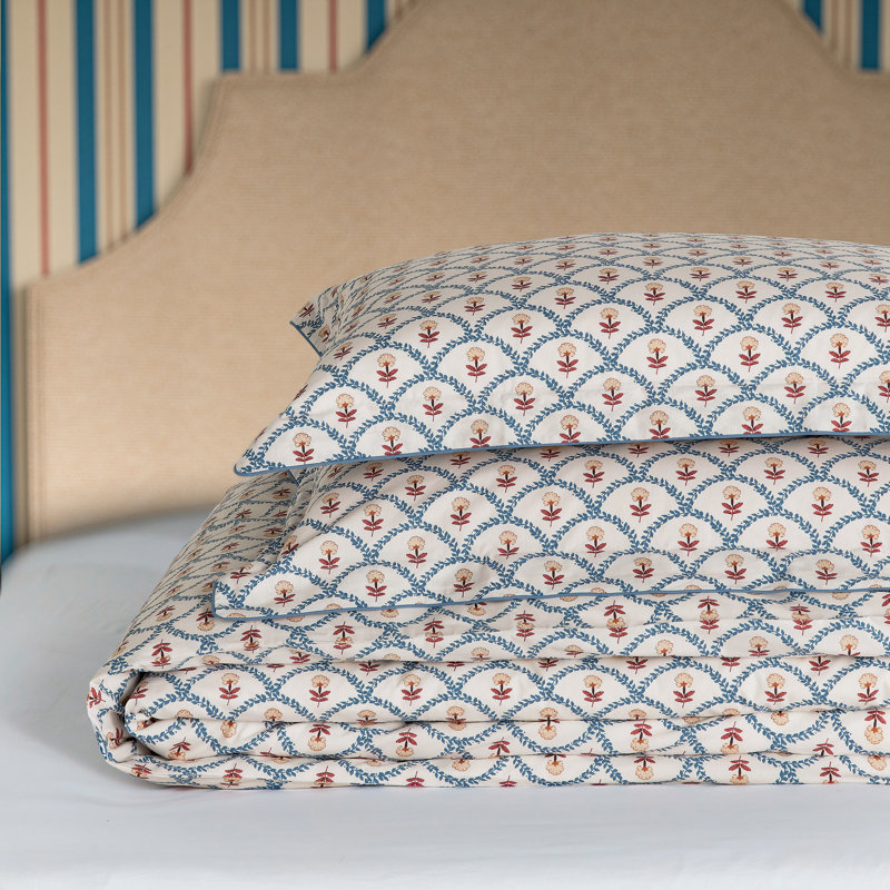 Floral Scallop Cotton Duvet Cover Set, Super King Duvet Cover + 2 Pillowcases