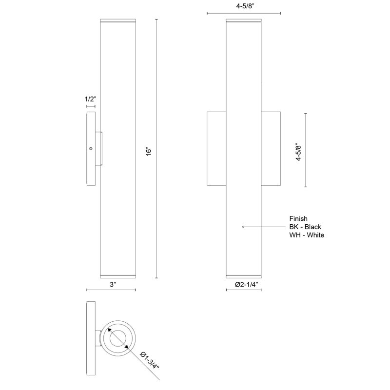 Lorna Glass 2 - Light LED Flush Mounted Sconce, 16" H x 4.63" W x 3" D, Black, 24 W