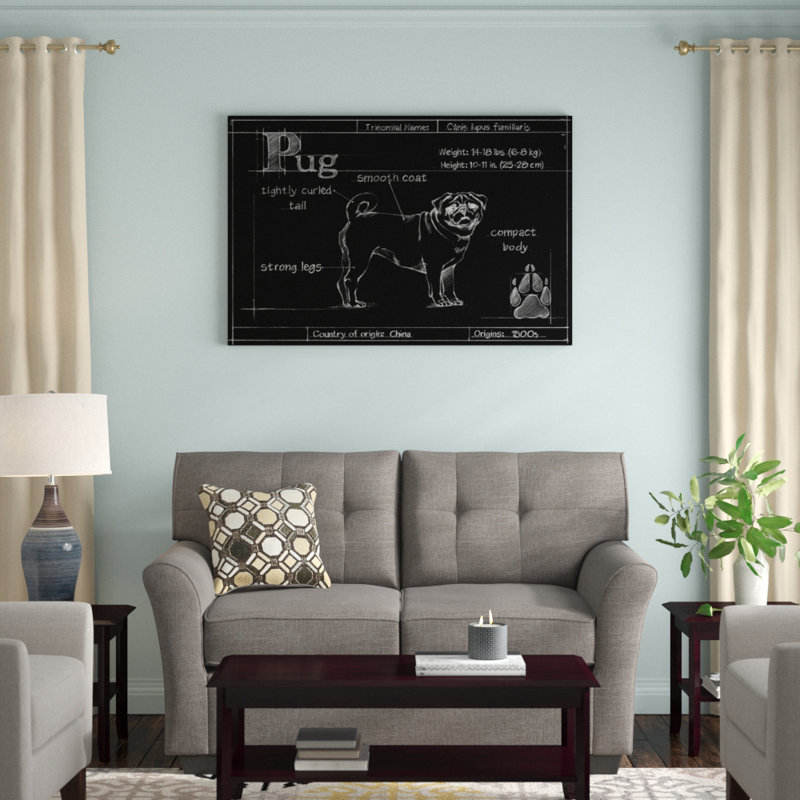 Blueprint Pug by Ethan Harper - Painting Print, 81cm H x 122cm W, Wrapped Canvas