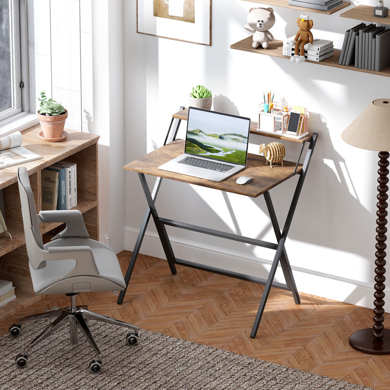 Rectangular Writing Desk, 86.5cm H x 81.5cm W x 62cm D, Walnut/Black