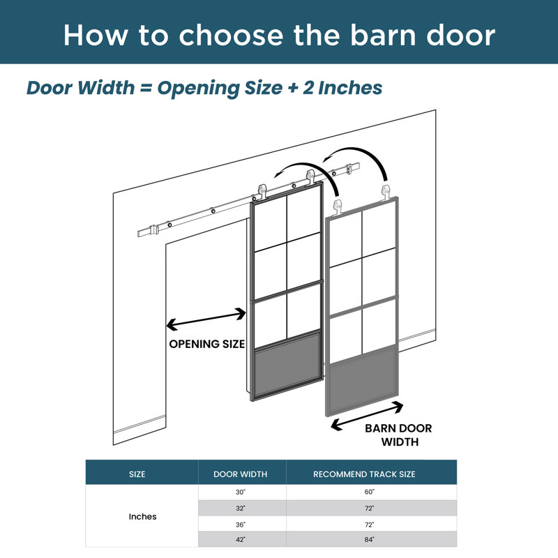 Black Aluminum and Frosted Glass Sliding Barn Door with Installation Kit