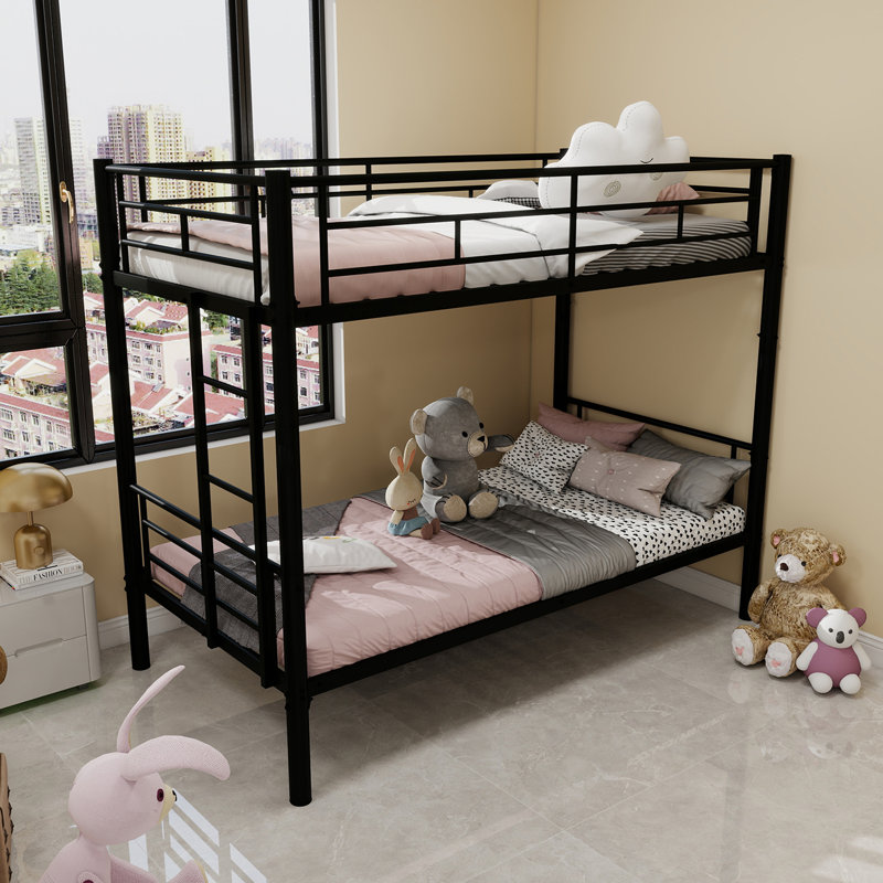 Lit superposé simple au dessus d'un lit simple, structure de lit avec structure en métal avec échelles et garde-corps, 2 lits convertibles, aucun sommier requis