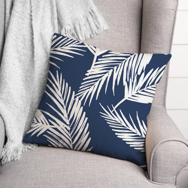 Nature Palm Square Pillow Cover & Insert, Navy