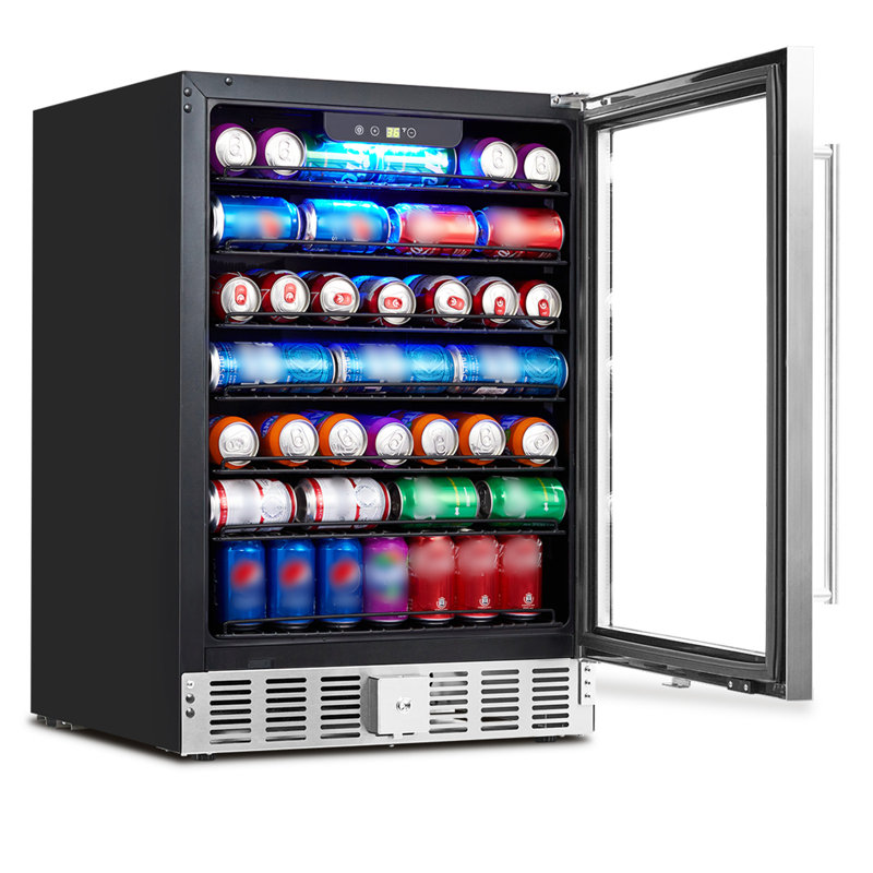 Large Capacity Beverage Refrigerator 5.1 Cu.Ft 166 Can Drink Cooler with Adjustable Digital Temperature Safety Lock for Home Under Counter or Office