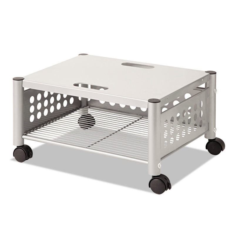 Matte Gray Steel Underdesk Machine Stand with Shelf