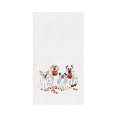 Trick or Treat Halloween Costume Ghost Dogs 100% Cotton Waffle Weave Dishtowel
