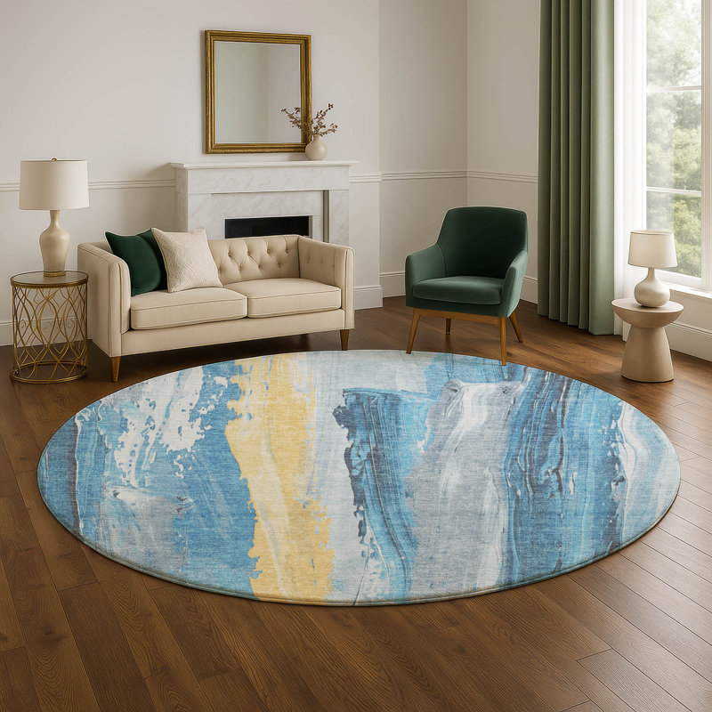 Tapis abstrait lavable à la machine Premium Premium AMF1845, Rond 8 pi