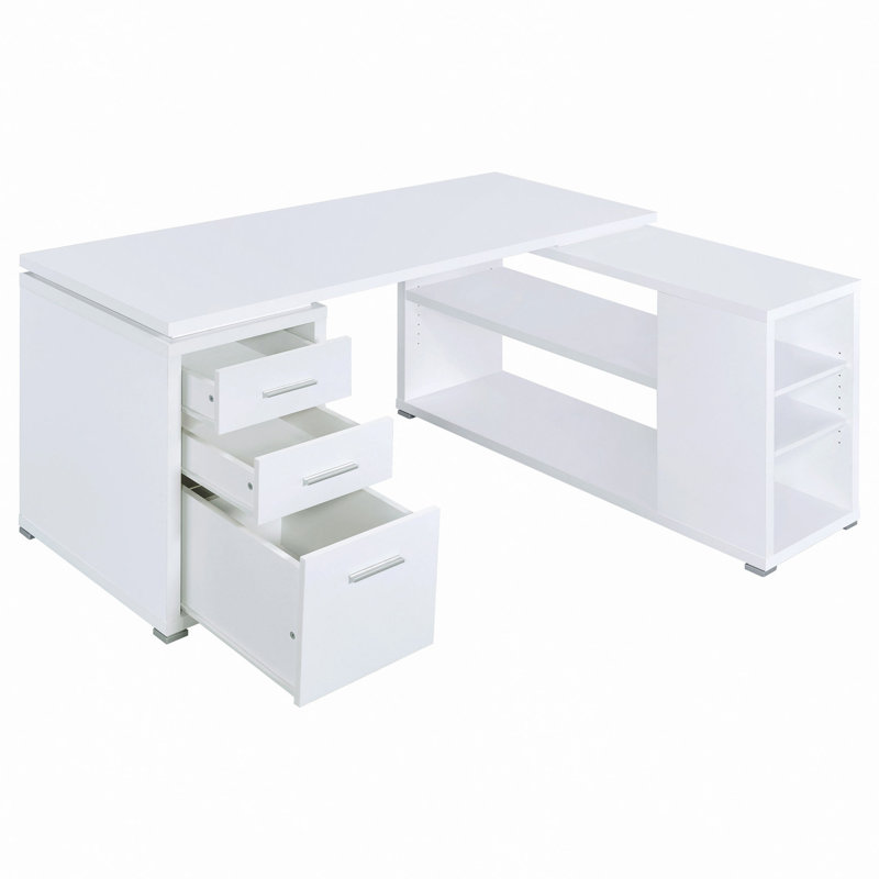 Bureau d'ordinateur en L 3 tiroirs White Driftwood, Bois flotté