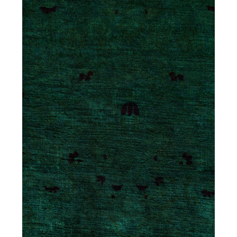 Overdyed Hand-Knotted Wool Modern-Contemporary Green Runner 2' 7" x 6' 2"