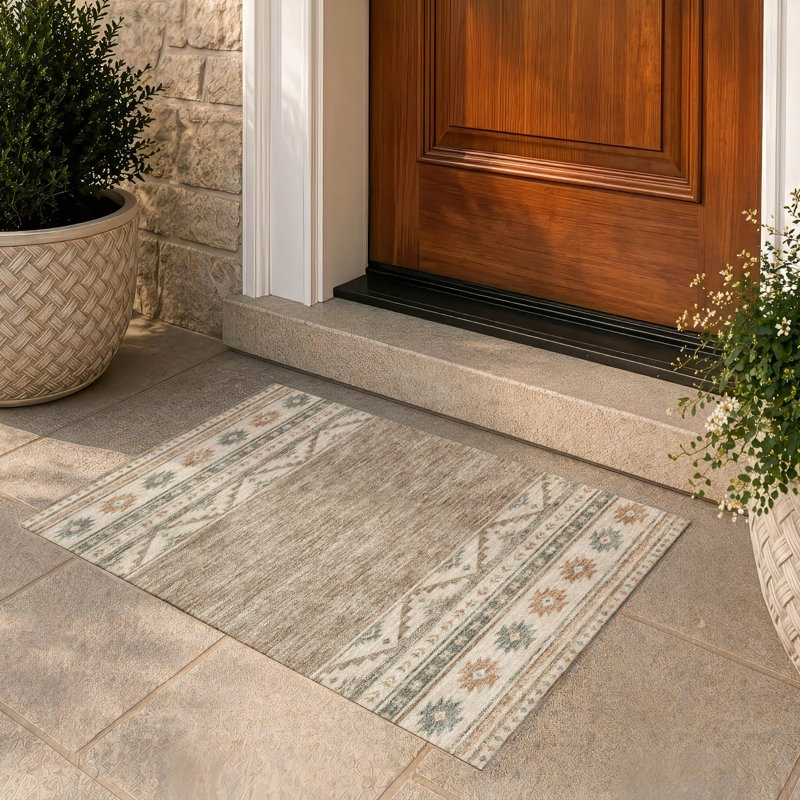 Tapis tribal Chantille ACN3075 lavable à la machine pour intérieur/extérieur, Taupe, 1 pi 8 po x 2 pi 6 po
