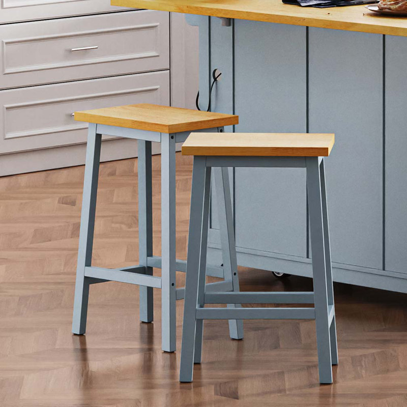 Solid Wood Bar Stools, Gray Blue