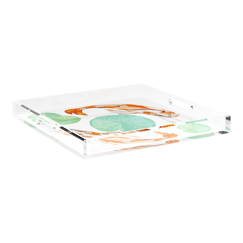 Koi Coral Acrylic Square Decorative Tray, 18"W x 18"D x 2"H