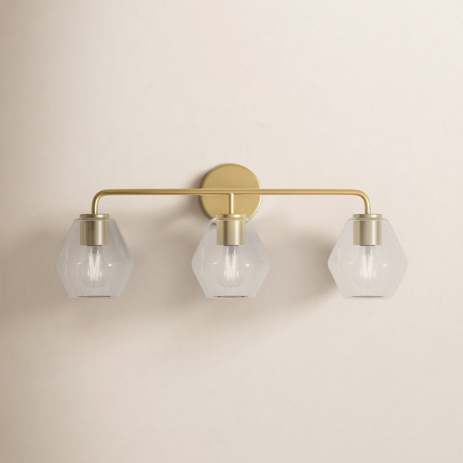 Rooks 3-Light Dimmable Vanity Light, Clear, Satin Brass