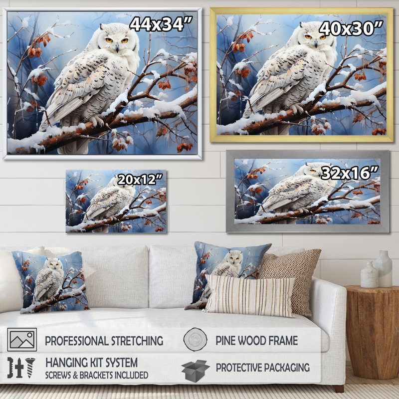 Snowy Owl Winter II - Winter Landscape, art mural, H 24 po x l 32 po x P 1 po, Toile tendue